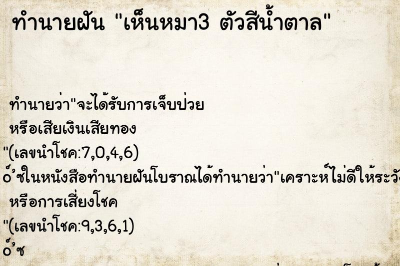 ทำนายฝัน เห็นหมา3 ตัวสีน้ำตาล